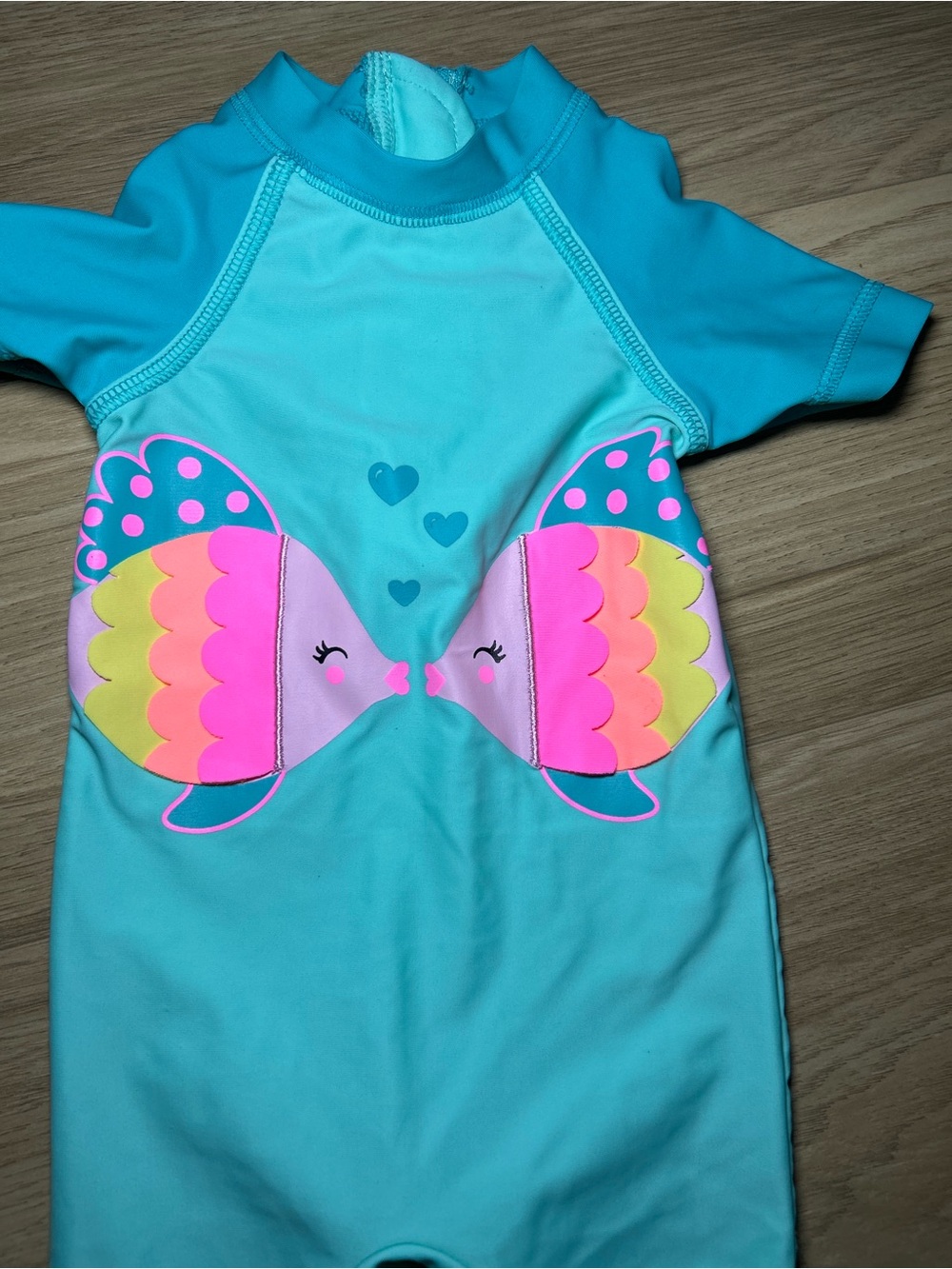 George Kids Turquoise One-Piece Swim Suit with Neon Fish - Picture 2 of 4